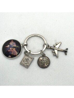Traveler Keychain World Map Globe Airplane Passport Pilot Flight Attendant Gift